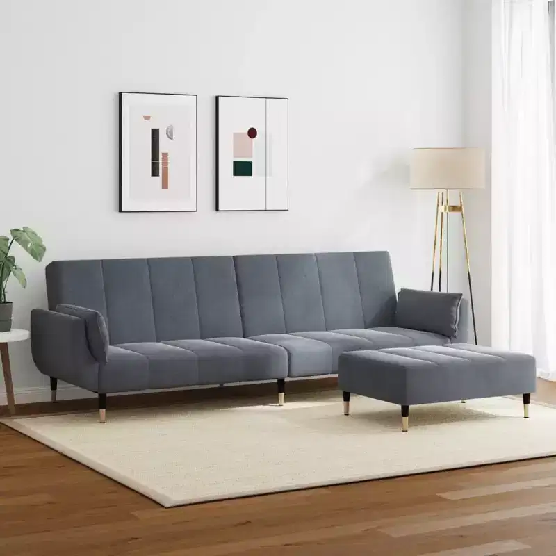 Dark Grey Polyester 2-Seater Sofa Bed – Convertible, Compact Living