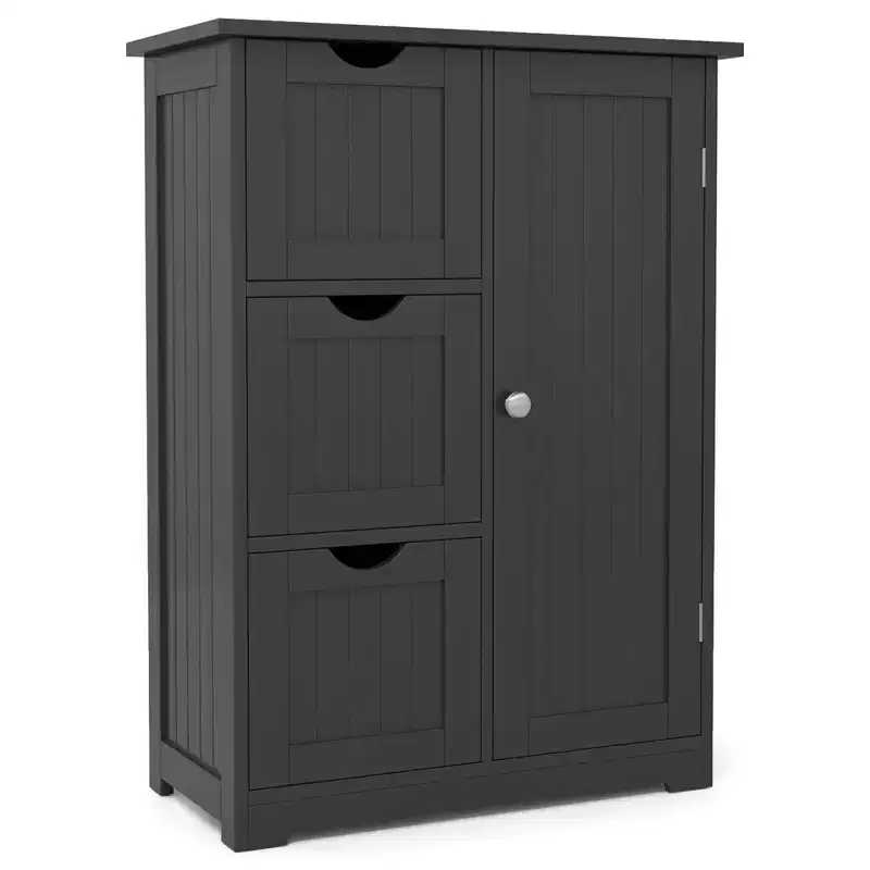 Bathroom Floor Cabinet Side Storage Cabinet with 3 Drawers and 1 Cupboard