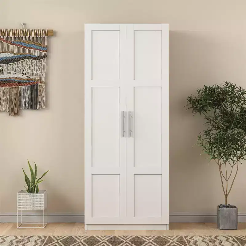 Tall Wardrobe Closet2 Doors, Contemporary Storage Cabinet with Shelves, Freestanding Wardrobe Closet & Cabinet for Bedroom