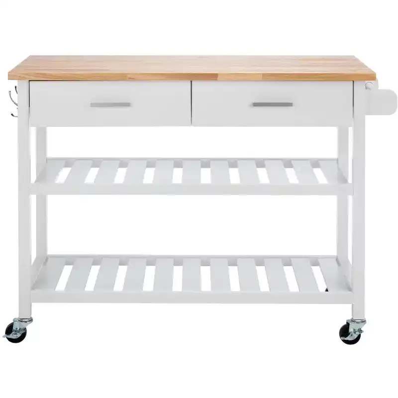 Kiko 2 Drawer 2 Shelf Kitchen Cart - KCH8704 - White/Natural - Safavieh