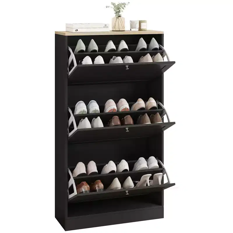 HOMCOM Narrow Shoe Storage Cabinet for Entryway with 3 Flip Drawers and Adjustable Shelves, Shoe Rack Organizer for 12-18 Pairs of Shoes