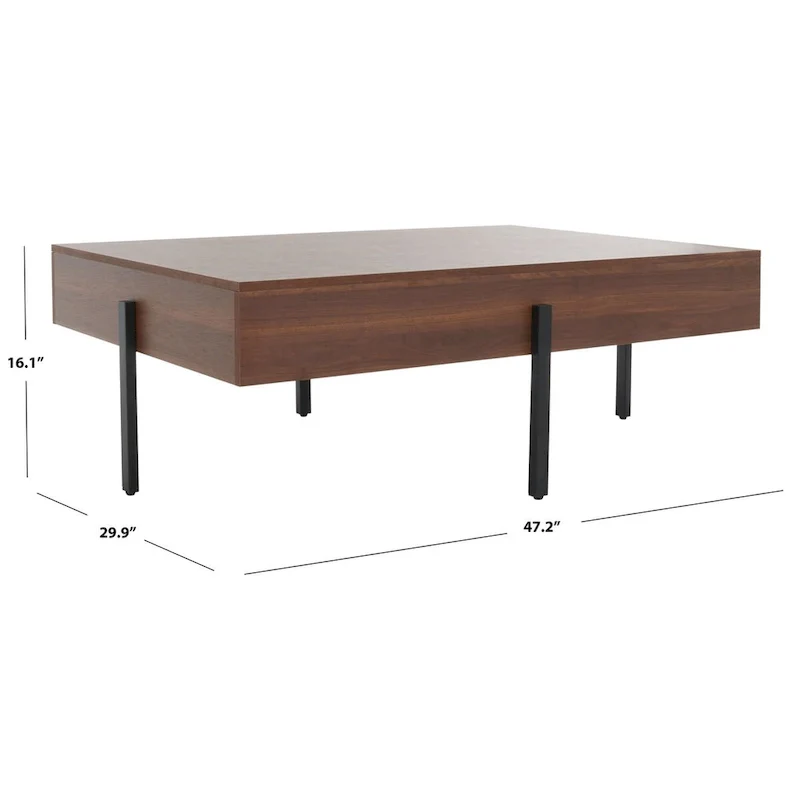 Rectangular Wood Coffee Table with Metal Legs, 47W x 30D x 16H