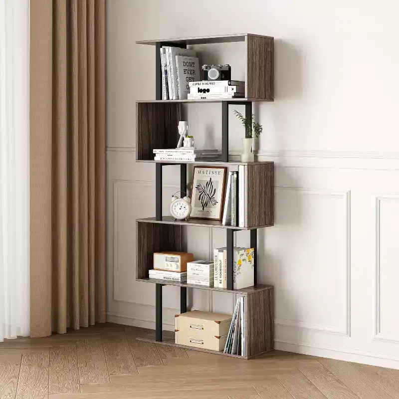 66'' Rustic Industrial 6-Tier Bookshelves and Bookcases With Open Storage Design - Tree City