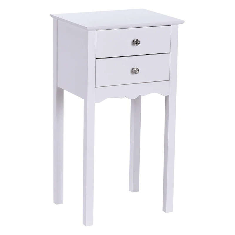 Side Table End Accent Table with 2 Drawers-White - 16.0   x 13.0   x 30.0   (L x W x H)