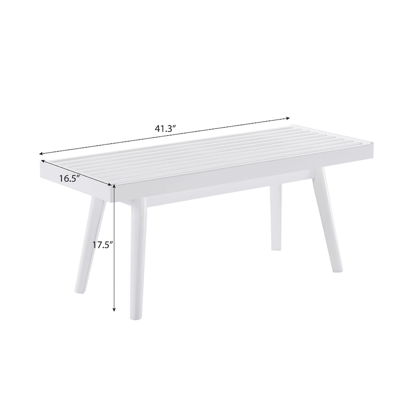 Roundhill Furniture Larwich Solid Wood Slatted Bench, White - 41.30W x 16.50D x 17.50H
