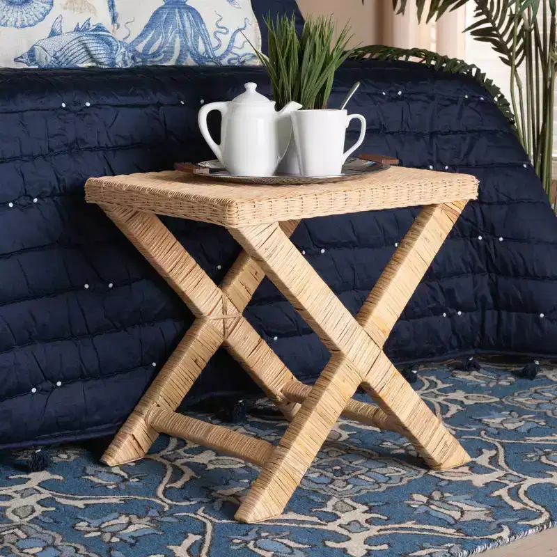 Natural Rattan and Mahogany Accent Bench Brown - bali & pari: Handwoven, No Assembly Required
