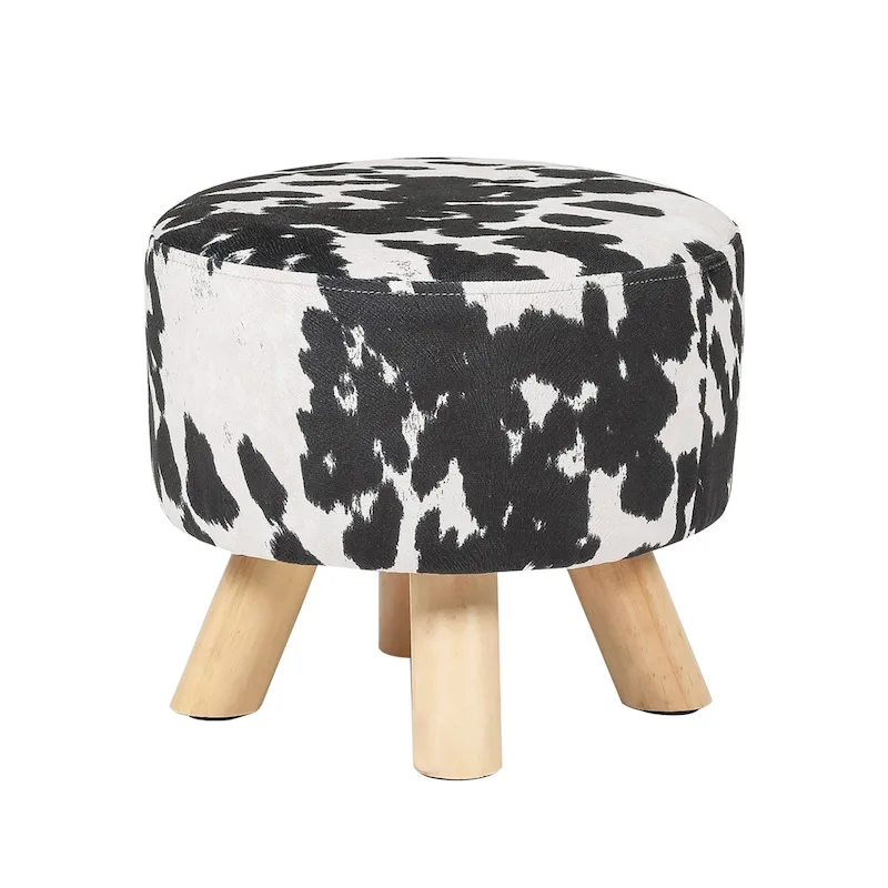 Cow Fabric Ottoman Bench Stool