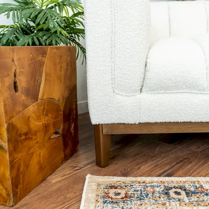 Mid-Century Modern 2-Seater Sofa | Velvet & Boucle | Green / Ivory / Orange