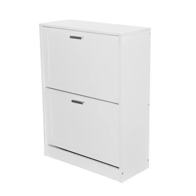 AndMakers 31 in. H x 24 in. W White Titanium Wood Shoe Storage Cabinet