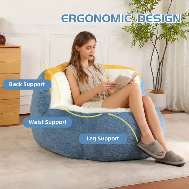 Okak Multicolor Faux Fur Bean Bag Chair,Oversized Lounger Beanbag Chair with Carry Handle & No Assembly,High-Resilience Shredded Foam