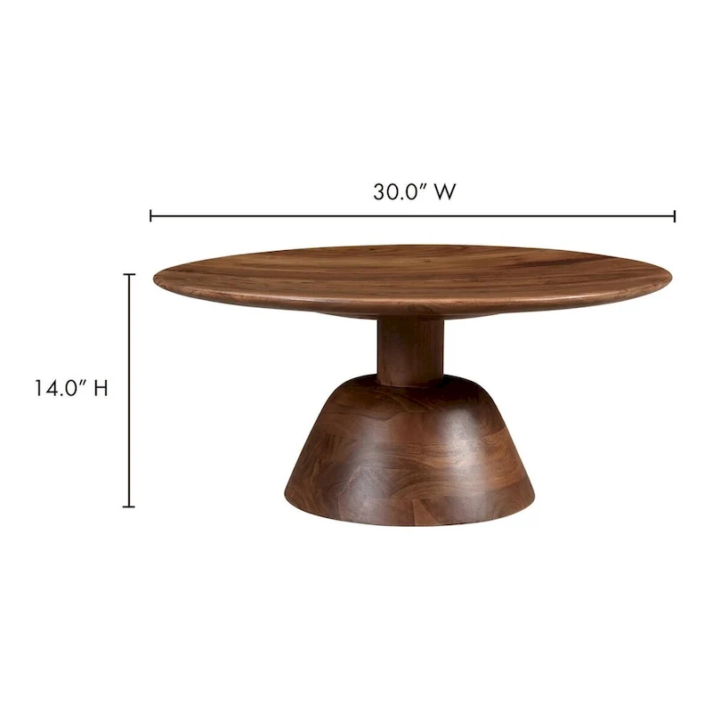 Black / Natural, Modern Round Pedestal Coffee Table for 1 – Solid Wood, 30W x 30D x 14H