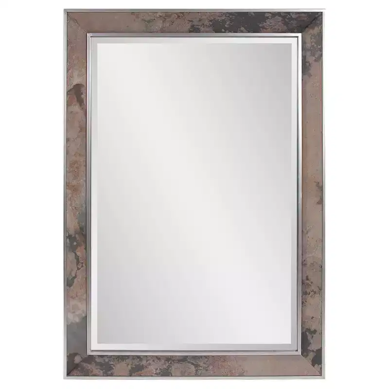 Howard Elliott 40"x30" Rectangular Wall Mirror: Chevron Wood Frame, No Assembly, Wall Mount, Modern Decor