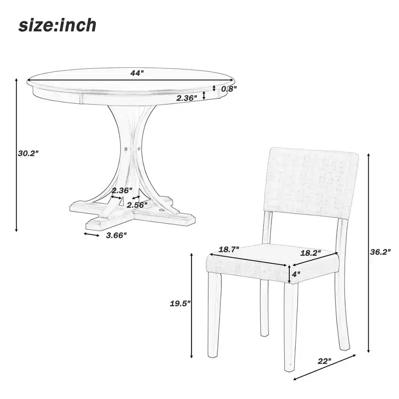 Round Dining Table Set for 4, 5 Pieces Retro Kitchen Table Set with 4 Upholstered Chairs