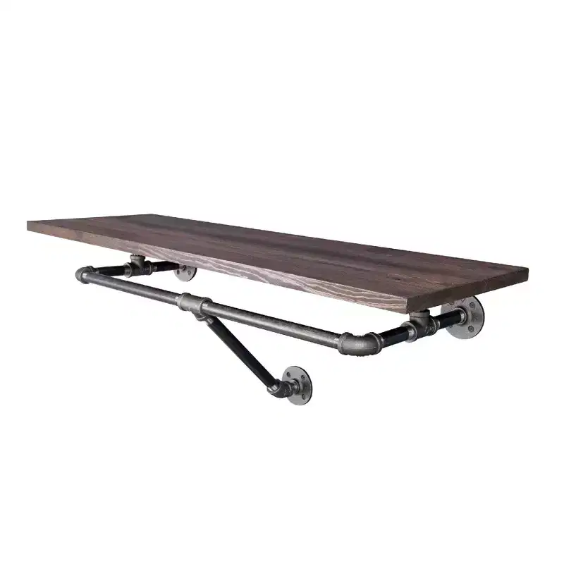 Wall Mounted Clothing Rack with Wood Shelf