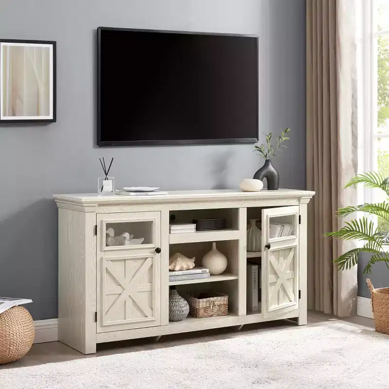 GDFStudio Valeska 60.23'' Farmhouse TV Stand Cabinet with 2 Doors and 5 Shelves