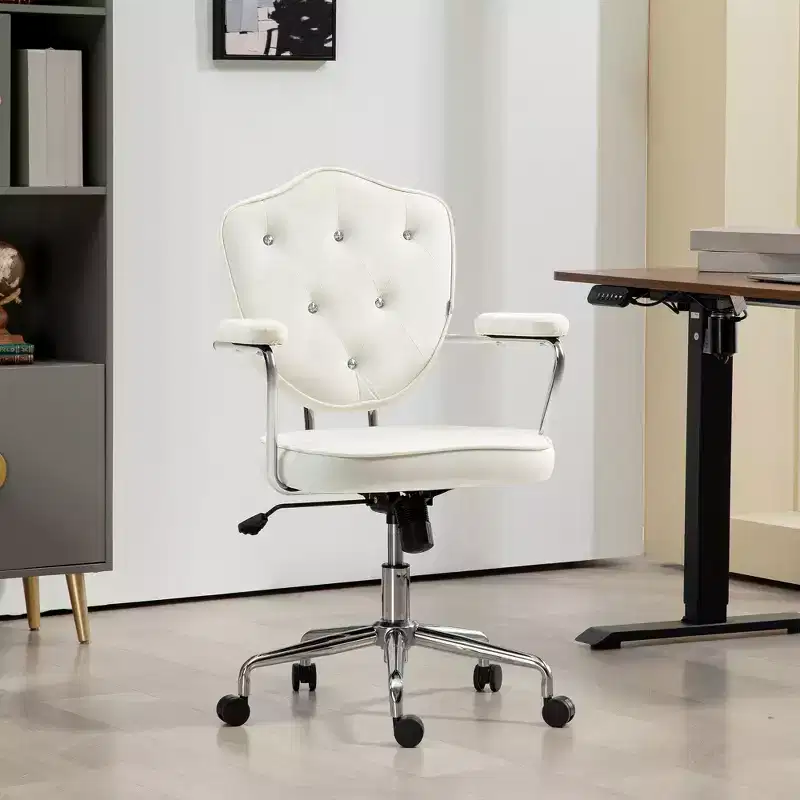 Cute Office Chair, Desk Chair with Button Tufted Velvet-feel Fabric, Swivel Computer Vanity Chair