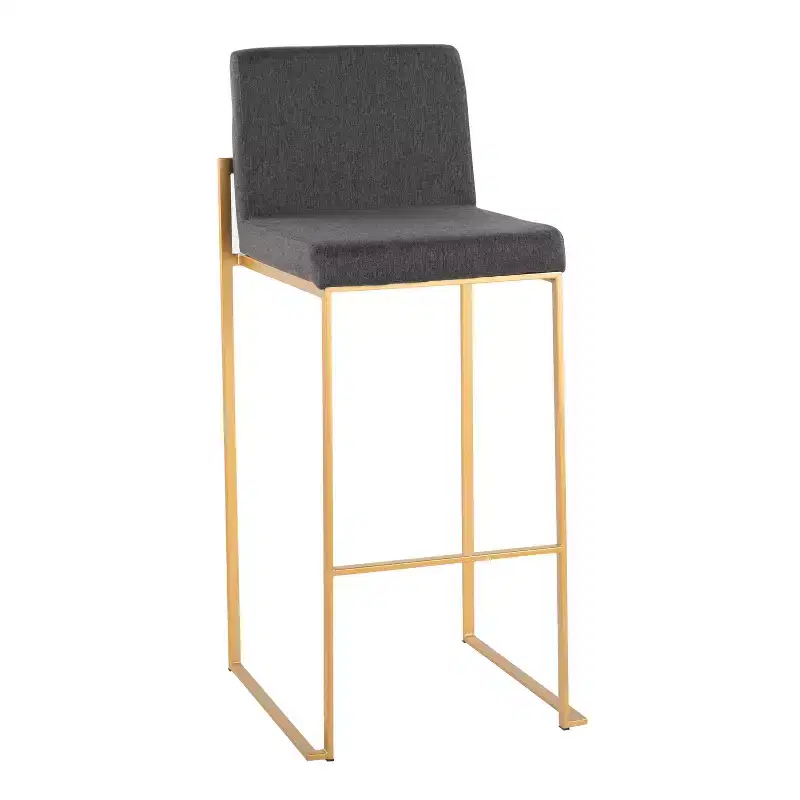LumiSource Set of 3 Fuji High Back Barstools Gold Steel/Charcoal Fabric