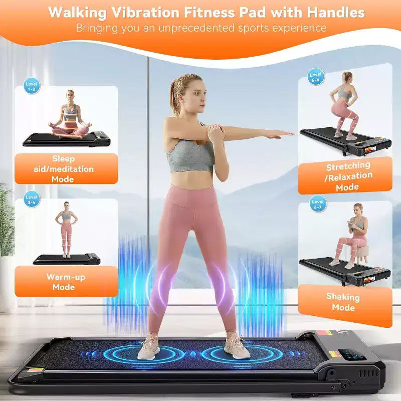 KRISRATE 6-in-1 3.5HP Walking Pad Treadmill with Vibration Plate and 12%/15% Incline, Under Desk Folding Treadmill for Home, Office