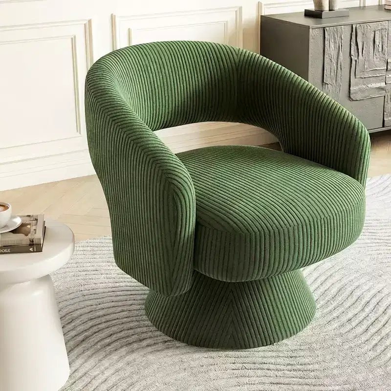 Swivel Barrel Accent Chair, Modern Upholstered Living Room Chair with Thick Padding for Reading, Green