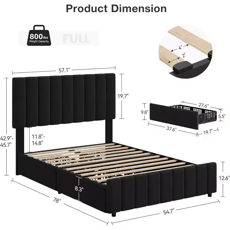 Linen Upholstered Bed Frame, Adjustable Headboard, Sturdy Wooden Slats, No Box Spring Required, Easy Assembly
