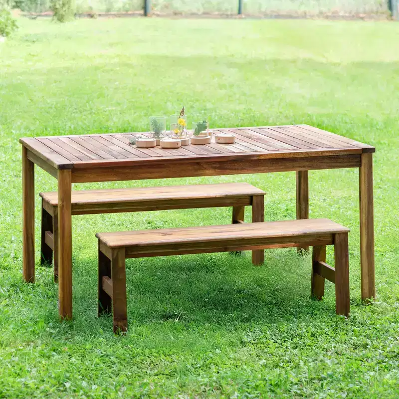 Guidecraft Acadia Kids Outdoor Table & 36 Bench Set: Acacia Wood Activity Desk w/ 2 Benches Set for Outdoor Classroom, Garden, Patio and Backyard