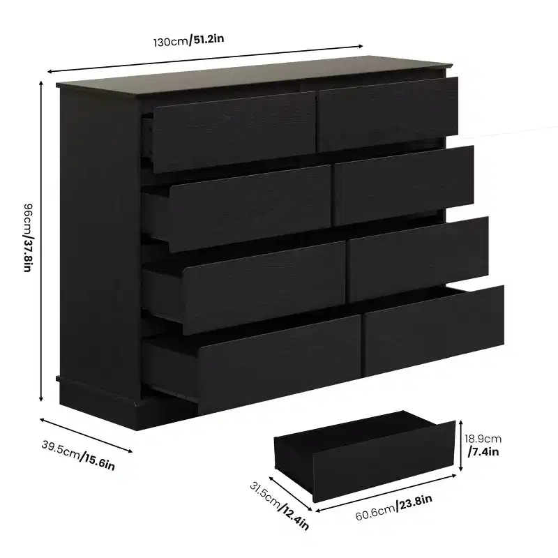 Modern Dresser for Bedroom with 8 Drawers, Wooden Storage Organizer Unit for Closet, Wide Chest of Drawers