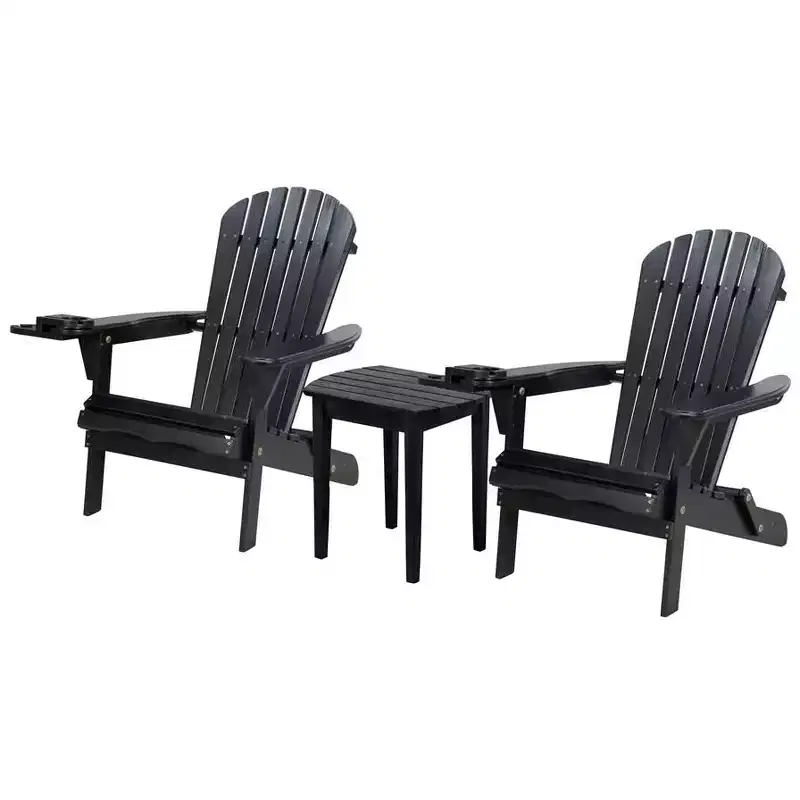 Jiallo Foldable Adirondack Chair with cup holder Bristro Set, 2 Foldable Adirondack Chairs with cup holders and 1 End Table