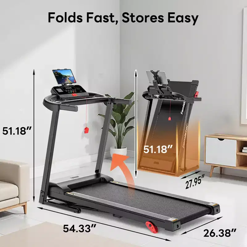 3.0HP Treadmill 300lbs Capacity, 6% Incline Folding Treadmill for Home, 0.6-7.5MPH, 16 Wild Belt, Shock Absorption