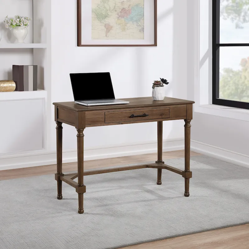 Brown Oak Traditional Writing Desk, Single