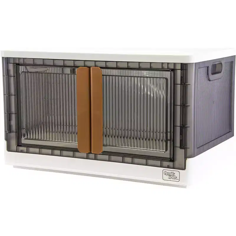 Quik Box - 19 Gallon Stackable Storage Bins with Doors, Collapsible Organizer Foldable Container Perfect For Any Home