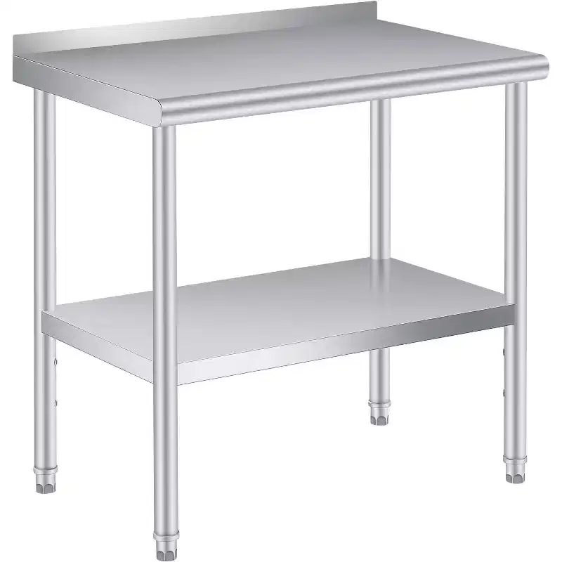 Acekool 36 x 24 Stainless Steel Prep Table with Backsplash, Adjustable Undershelf & 4 Caster Wheels, Commercial-Grade Work Table
