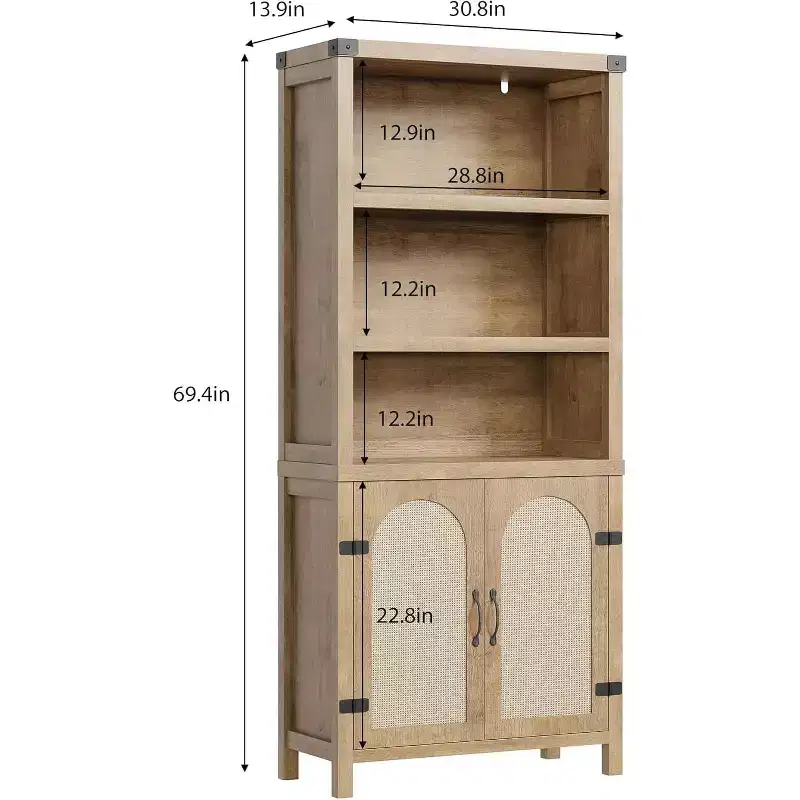 5 Tier Storage Cabinet, Tall Bookshelf, Bookcases and Bookshelves with Doors, 5 Tier Storage Cabinet for Home, Office, Living Room