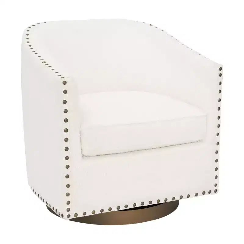 Flash Furniture Myles Club Style Commercial Barrel Accent Armchair with 360 Swivel Metal Base and Upholstery with Decorative Nail Head Trim