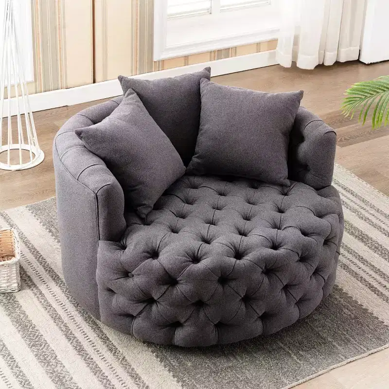 42.5 Wide Fully Assembled Round Upholstered Tufted Swivel Barrel Chair and a Half - Kinwell