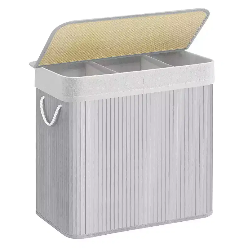 39.6 Gal (150L) 3-Section Laundry Hamper with Lid, Bamboo, Foldable