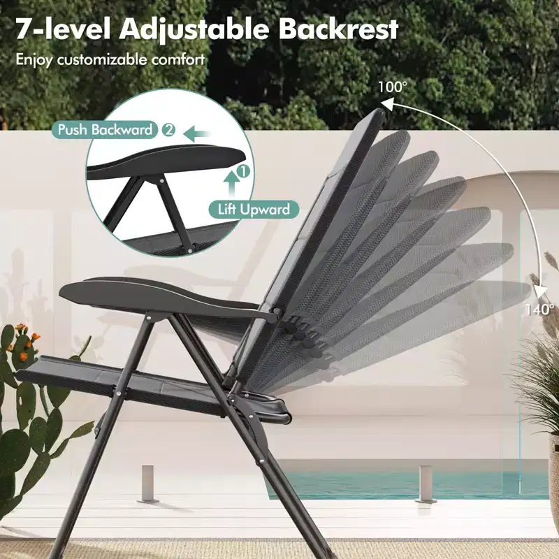 Costway 4PCS Patio Folding Chairs Back Adjustable Reclining Padded Garden Furniture