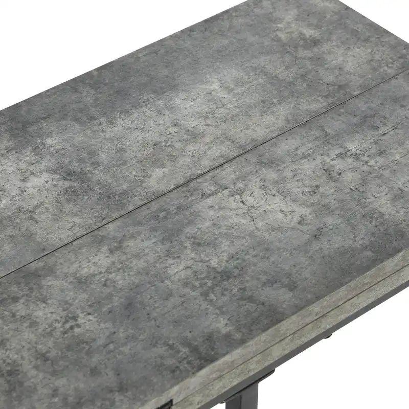 C-Shape Side Table, Faux Stone Top, Black Frame, Space-Saving Design