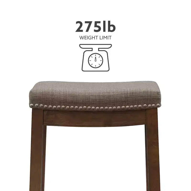 Counter Height Barstool Rustic Brown Natural Linen Upholstered Backless