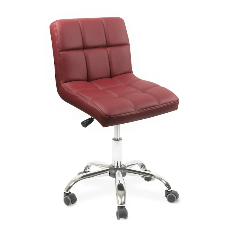 TOTO Home Office Button-Tufted Desk Chair, Armless Thick Cushion, Adjustable Height 19-25, Modern Red - N/A