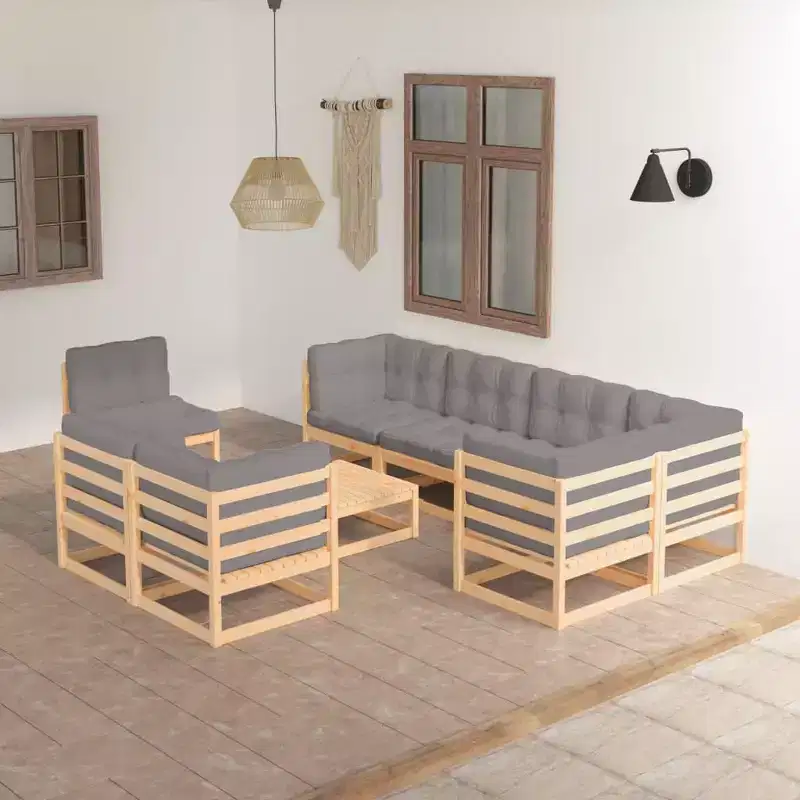 vidaXL Garden Lounge Set Natural Wood Solid Pine Wood One Size Modular