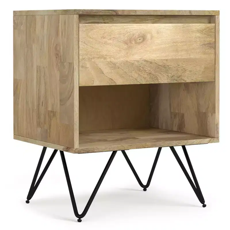 Moreno SOLID MANGO WOOD 20 inch Wide Modern Industrial Nightstand in Natural
