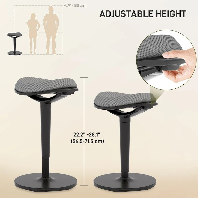 HOMCOM Standing Desk Chair, Ergonomic Backless Wobble Stool, Height Adjustable Tall Office Chair 22.2-28.1 Inches