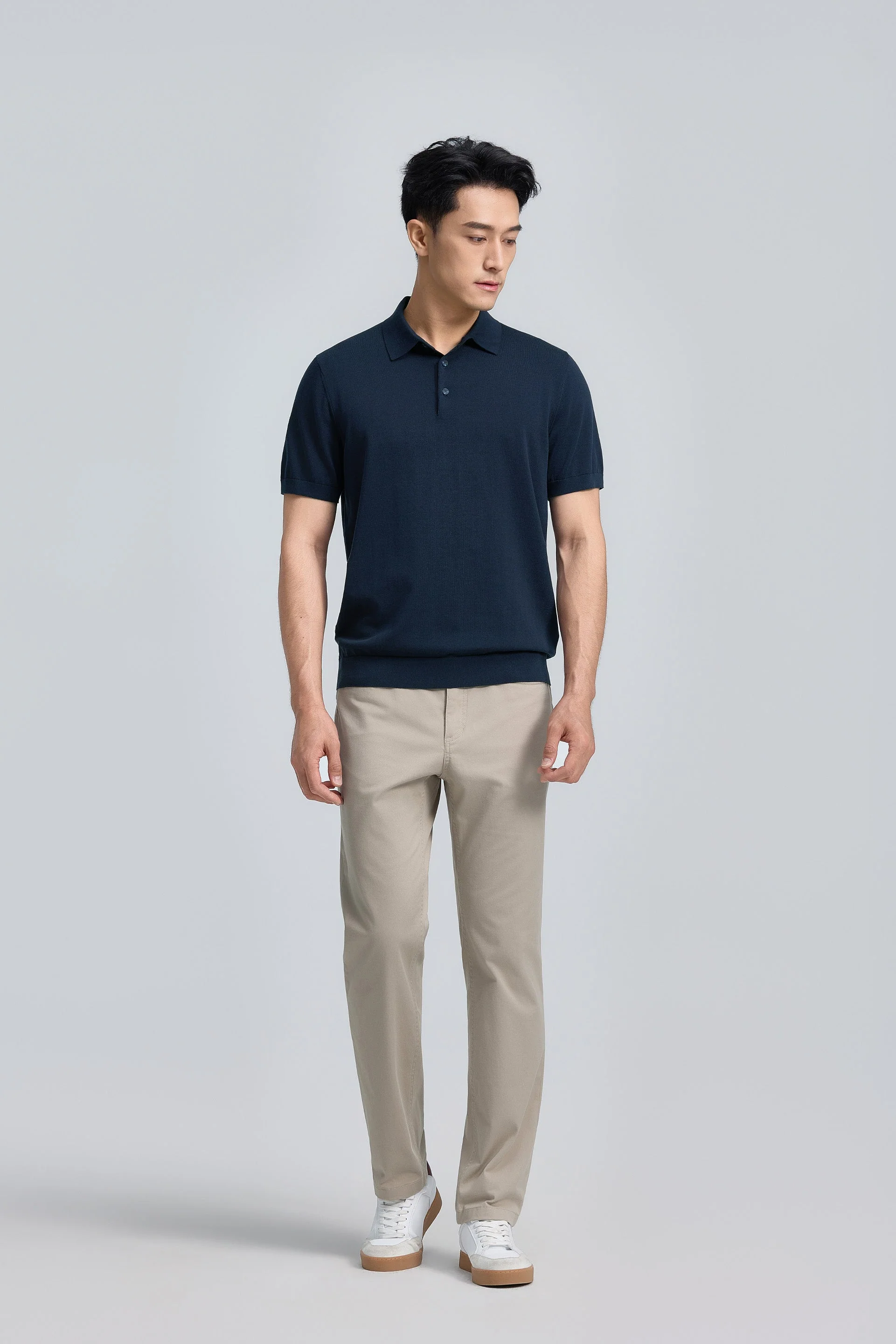 Flat-Knit Three-Button Sweater Polo – Navy