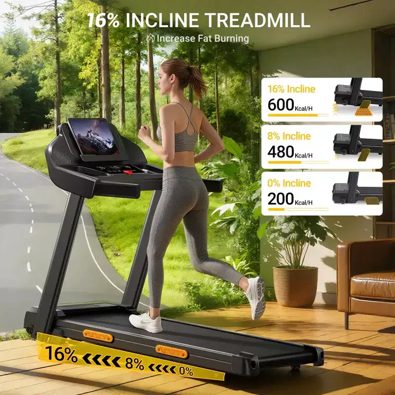 Treadmills for Home with 14% Incline & Led Screen, 3.0HP Quiet Foldable Treadmill with Handle Bar Up to 360lbs Capacity