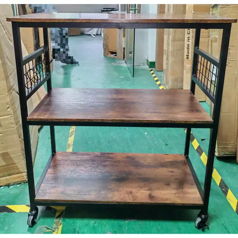 Industrial Microwave Oven Stand Kitchen Baker's Rack – 3-Tier with 10 Hooks