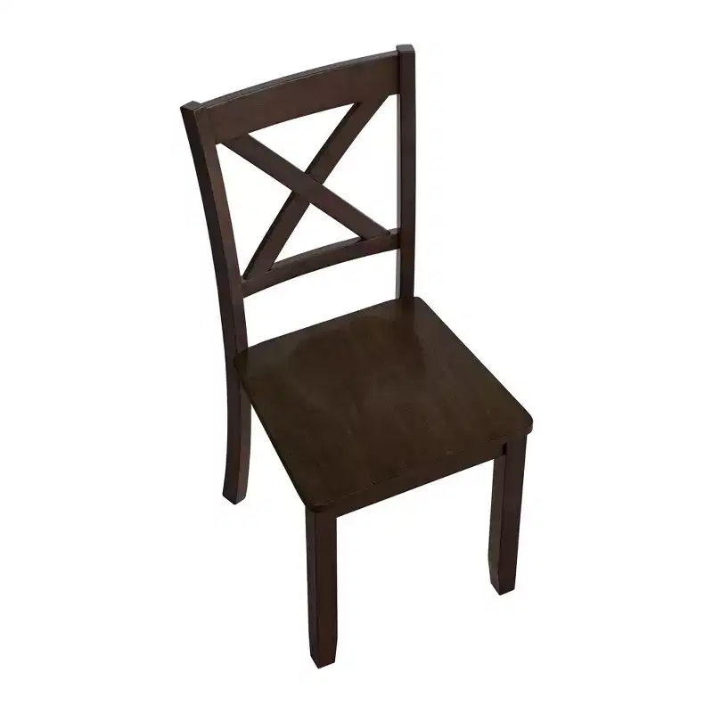 X-Back Farmhouse Wooden Kitchen Dining Chair in Dark Brown, Set of 4