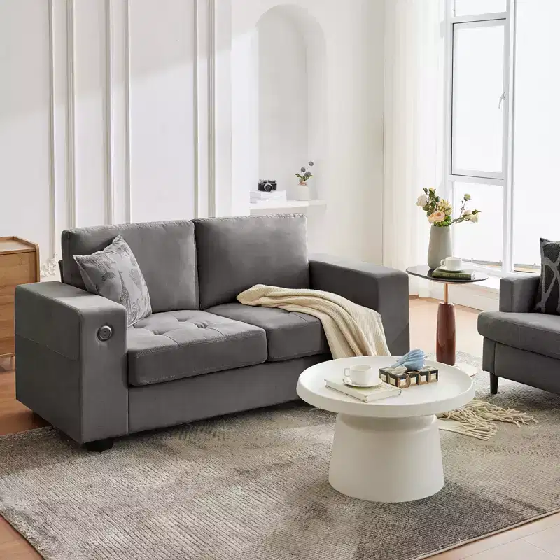 70'' Cloud Couch Mid-Century Chenille Sofa, Deep Seat, USB Ports, Side Pockets, No Assembly