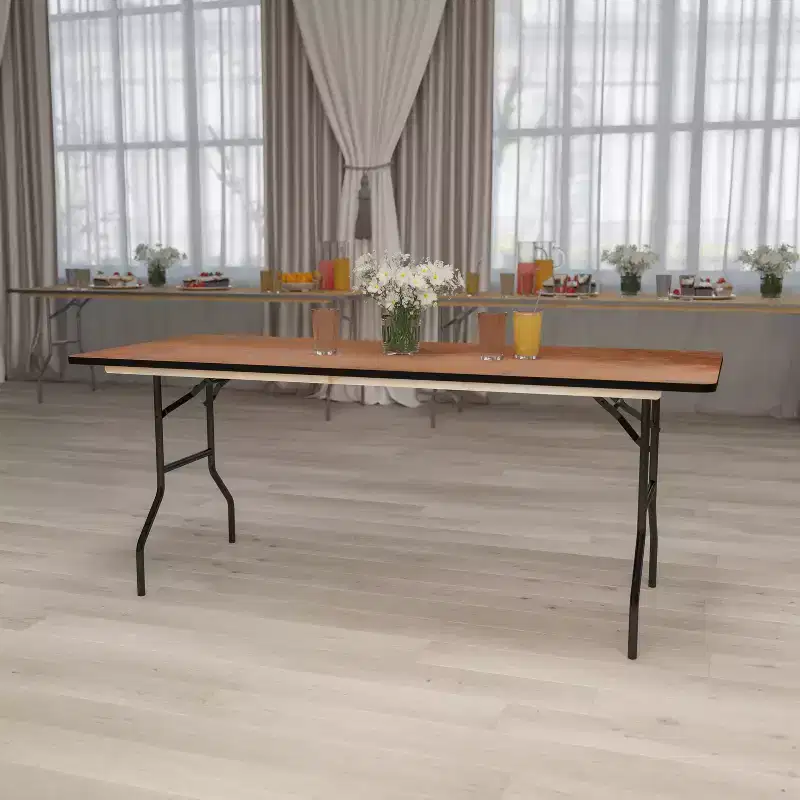 Flash Furniture 6-Foot Rectangular Wood Folding Banquet Table with Clear Coated Finished Top