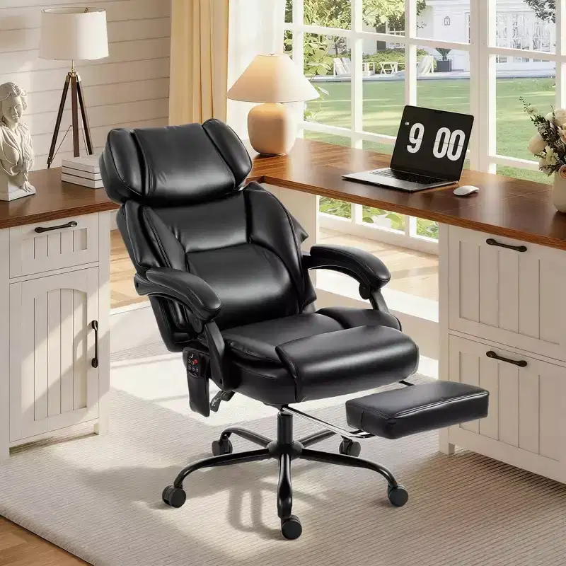 HOMCOM High Back Vibration Massage Office Chair, Heated Reclining Computer Chair with Footrest, Adjustable Headrest