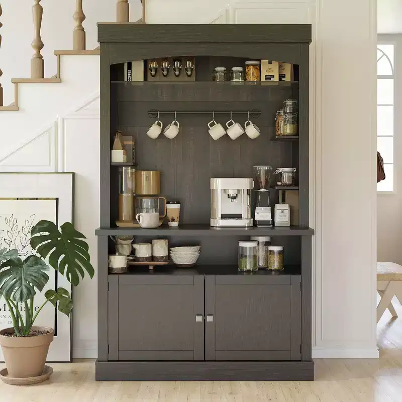 COZONY 72 Coffee Bar Cabinet with Hutch, Farmhouse Buffet Cabinet with Microwave Stand, Wine Rack & Storage Shelves